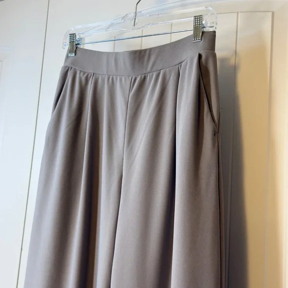 Halara Wide Leg Size M Pleated Trousers High Waist Flowy Dress Pants Taupe Grey - Picture 5 of 11
